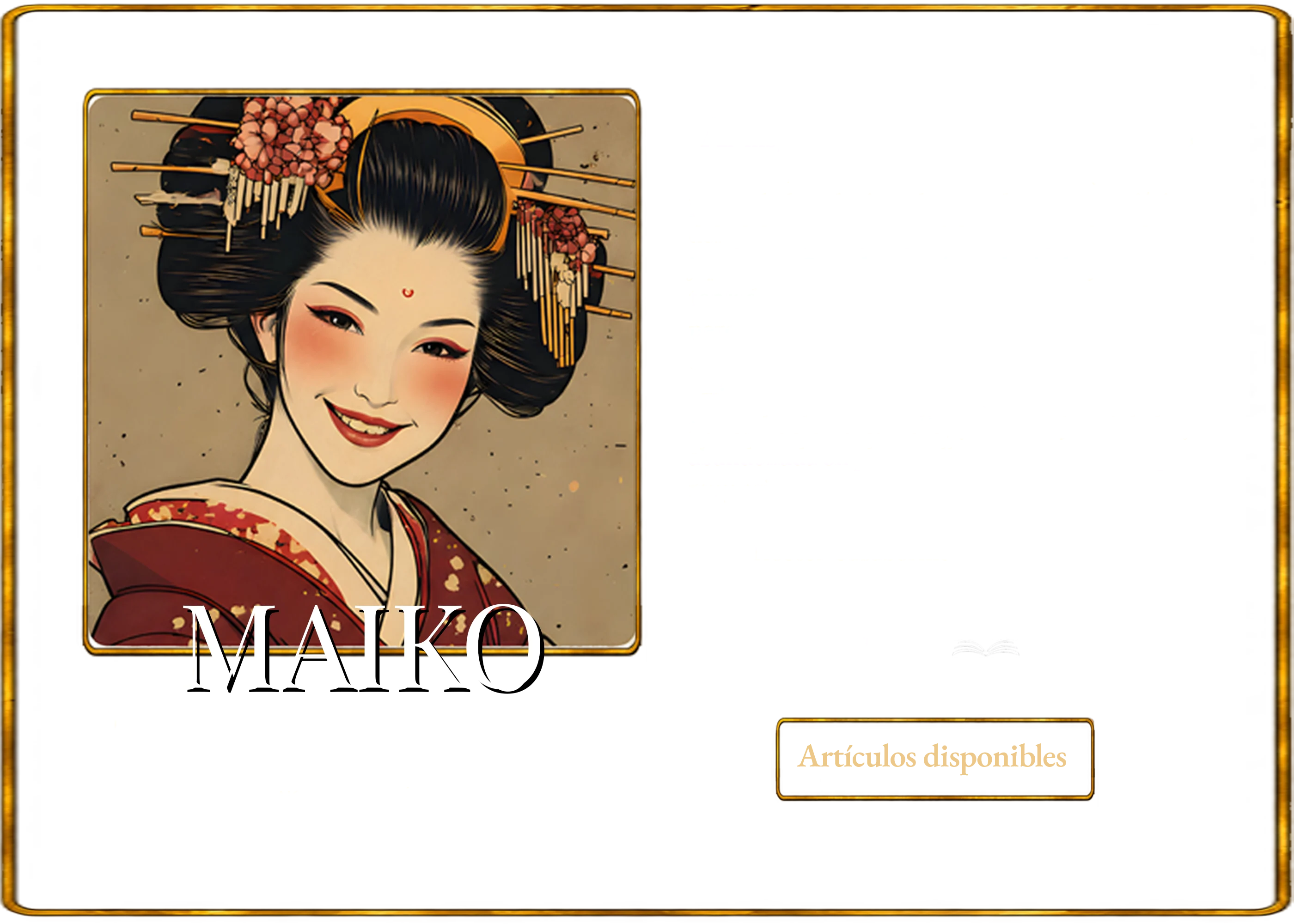 Ficha de obra de Maiko, con un fragmento de la novela y la ilustración de Maiko